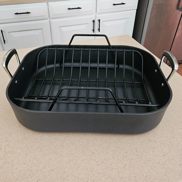 RARE ALL CLAD LTD ANODIZED 16x13 TURKEY NON STICK ROASTER ROASTING & RACK PAN - Picture 1 of 13